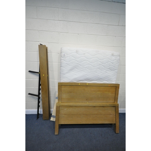 1316 - A BENSONS FOR BEDS 4FT6 MATTRESS, along with a solid bed stead, and slats (condition - stains to mat... 