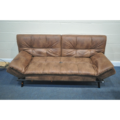 1318 - A FAUX LEATHER SOFA BED, with drop end and back rests, on a tubular metal frame, overall length 188c... 