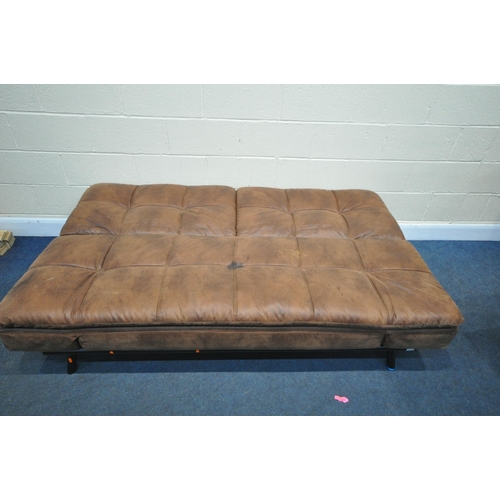 1318 - A FAUX LEATHER SOFA BED, with drop end and back rests, on a tubular metal frame, overall length 188c... 