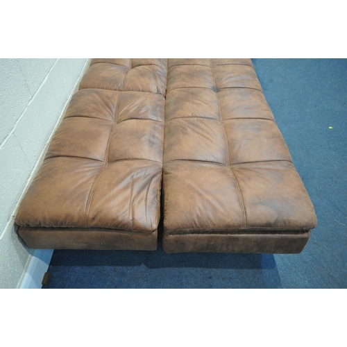 1318 - A FAUX LEATHER SOFA BED, with drop end and back rests, on a tubular metal frame, overall length 188c... 