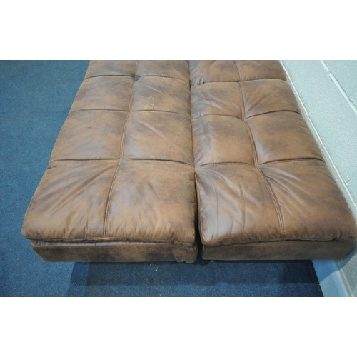 1318 - A FAUX LEATHER SOFA BED, with drop end and back rests, on a tubular metal frame, overall length 188c... 