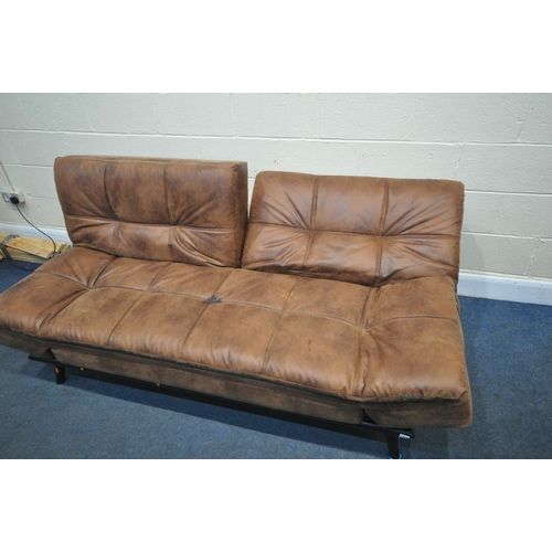 1318 - A FAUX LEATHER SOFA BED, with drop end and back rests, on a tubular metal frame, overall length 188c... 