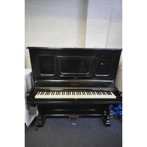 1322 - A 19TH CENTURY EBONISED CORNISH & CO OF WASHINTON N.J UPRIGHT OVERSTRUNG PIANO, with ivory keys, wid... 