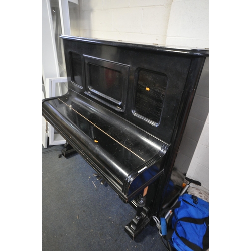 1322 - A 19TH CENTURY EBONISED CORNISH & CO OF WASHINTON N.J UPRIGHT OVERSTRUNG PIANO, with ivory keys, wid... 