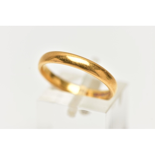 11 - A 22CT YELLOW GOLD BAND RING, polished band, approximate band width 3.1 grams, approximate gross wei... 