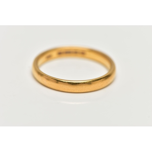 11 - A 22CT YELLOW GOLD BAND RING, polished band, approximate band width 3.1 grams, approximate gross wei... 