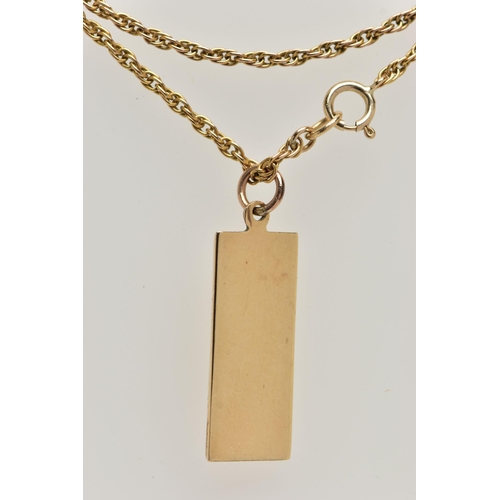 12 - A 9CT YELLOW GOLD INGOT PENDANT AND CHAIN, the polished ingot pendant, hallmarked 9ct Sheffield, app... 