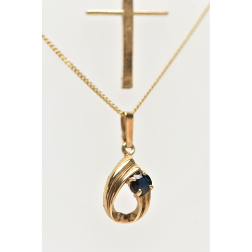 15 - TWO 9CT GOLD PENDANT NECKLACES, the first a polished cross pendant, hallmarked 9ct Birmingham, fitte... 