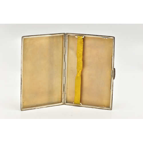 18 - A SILVER CIGARETTE CASE, of a rectangular form, engine turned design with an engraved cartouche, ope... 