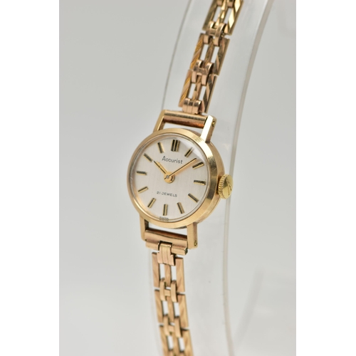 2 - A LADIES 9CT GOLD 'ACCURIST' WRISTWATCH, manual wind, round silver dial signed 'Accurist, 21 jewels'... 