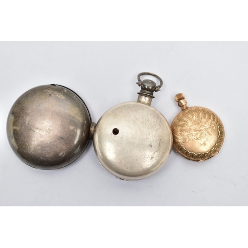 32 - TWO POCKET WATCHES, the first a George IV open face key wound pocket watch, Roman numerals, subsidia... 