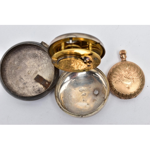 32 - TWO POCKET WATCHES, the first a George IV open face key wound pocket watch, Roman numerals, subsidia... 