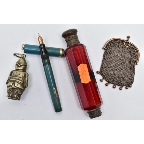 33 - A SMALL ASSORTMENT OF ITEMS, to include an AF double ended sent bottle, a white metal chain mail coi... 