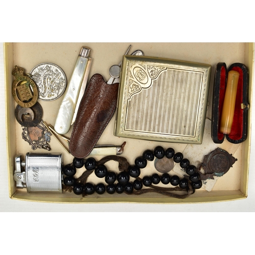 37 - A SELECTION OF MISCELLANEOUS ITEMS, to include an early 20th century silver fruit knife with mother ... 