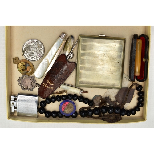 37 - A SELECTION OF MISCELLANEOUS ITEMS, to include an early 20th century silver fruit knife with mother ... 