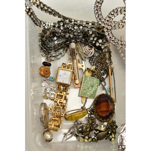 38 - A BOX OF ASSORTED JEWELLERY, to include an assortment of white metal earrings, a chain, a pendant an... 