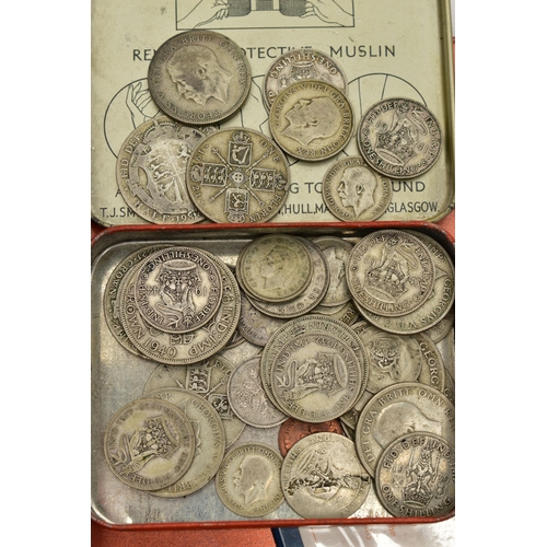 43 - A TIN CONTAINING MIXED COINS, to include over 300 grams of pre 1947 silver etc