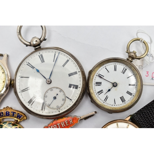 47 - TWO POCKET WATCHES, WRISTWATCHES ETC, to include a key wound, silver open face pocket watch, round w... 