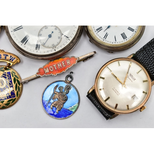 47 - TWO POCKET WATCHES, WRISTWATCHES ETC, to include a key wound, silver open face pocket watch, round w... 