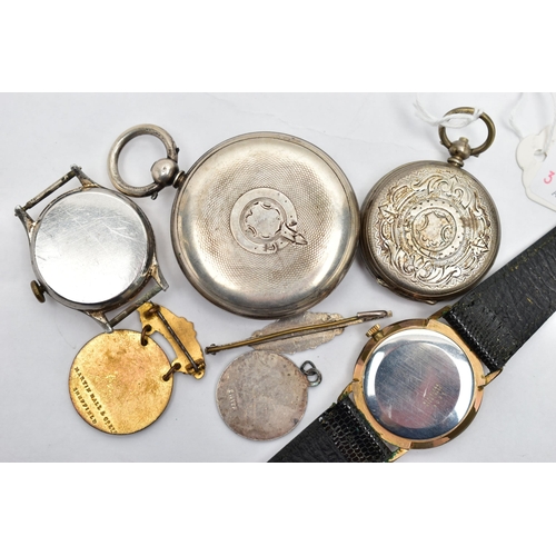 47 - TWO POCKET WATCHES, WRISTWATCHES ETC, to include a key wound, silver open face pocket watch, round w... 