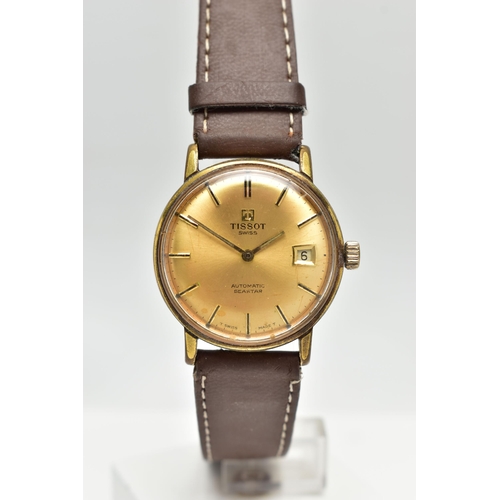 48 - A GENTS 'TISSOT' WRISTWATCH, automatic movement, round gold dial signed 'Tissot Swiss, Automatic Sea... 