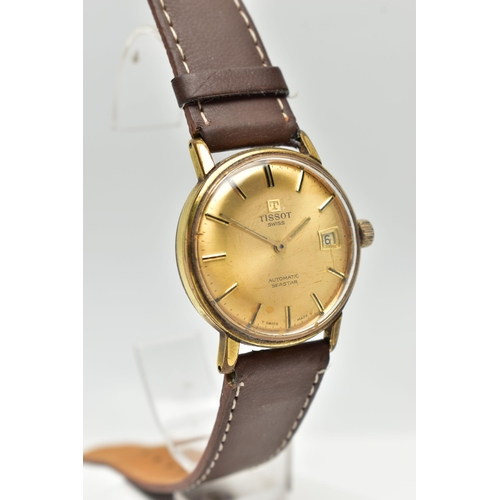 48 - A GENTS 'TISSOT' WRISTWATCH, automatic movement, round gold dial signed 'Tissot Swiss, Automatic Sea... 