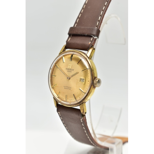 48 - A GENTS 'TISSOT' WRISTWATCH, automatic movement, round gold dial signed 'Tissot Swiss, Automatic Sea... 