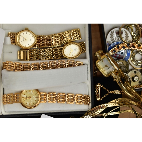 51 - A SELECTION OF MAINLY COSTUME JEWELLERY AND WATCHES, to include three lady's Sekonda watches, variou... 