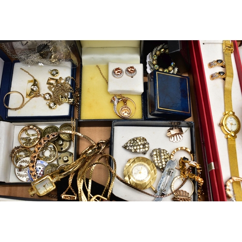 51 - A SELECTION OF MAINLY COSTUME JEWELLERY AND WATCHES, to include three lady's Sekonda watches, variou... 