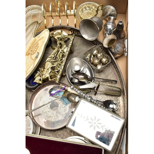 55 - A SELECTION OF MAINLY SILVER PLATED WARE, to include a late Victorian silver bon bon dish with pierc... 