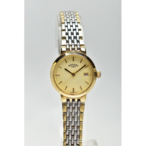 60 - A LADIES 'ROTARY' QUARTZ WRISTWATCH, round cream textured dial signed 'Rotary', baton markers, date ... 