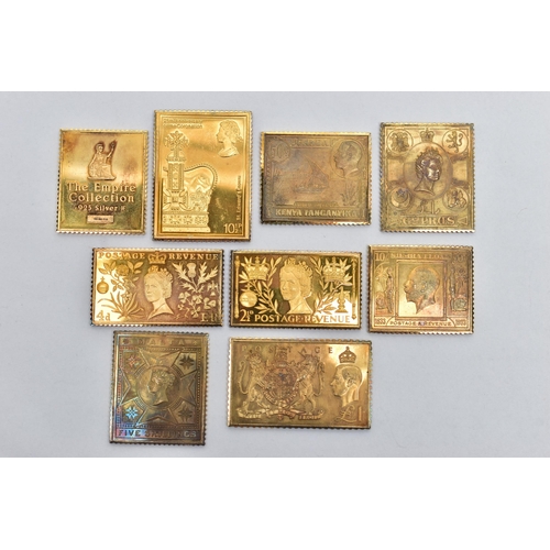 62 - NINE SILVER STAMP INGOTS, all silver gilt replica stamps, six from the Empire collection including M... 