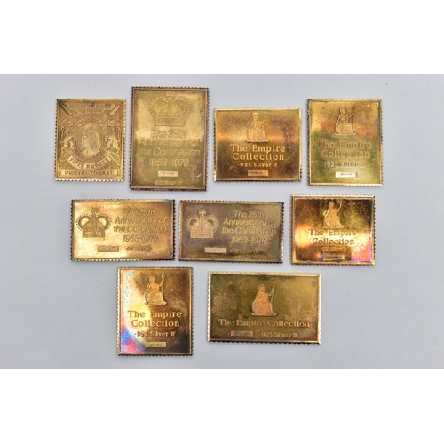 62 - NINE SILVER STAMP INGOTS, all silver gilt replica stamps, six from the Empire collection including M... 