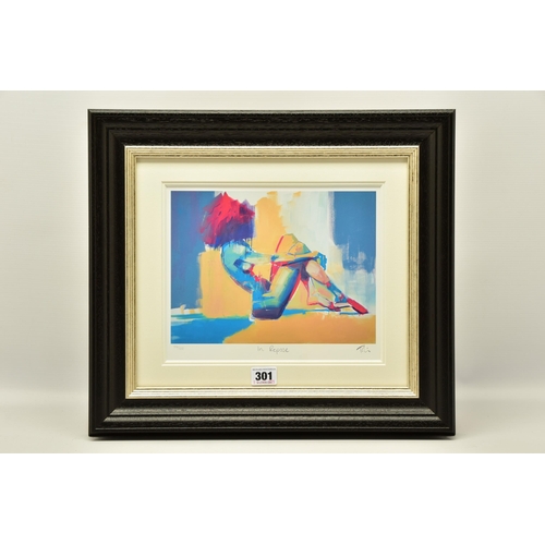 301 - TOBY MULLIGAN (BRITISH 1969) 'IN REPOSE', a signed limited edition print depicting a colourful nude ... 