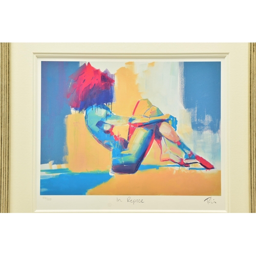 301 - TOBY MULLIGAN (BRITISH 1969) 'IN REPOSE', a signed limited edition print depicting a colourful nude ... 