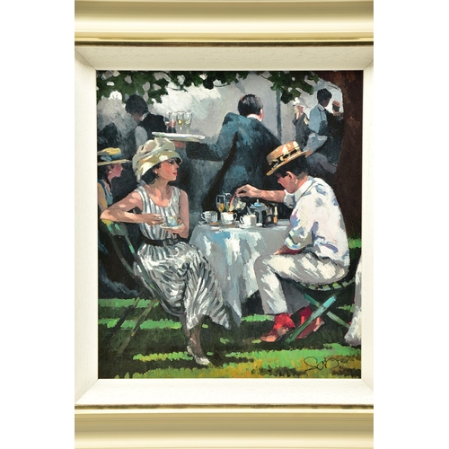 302 - SHERREE VALENTINE DAINES (BRITISH 1959) 'AFTERNOON TEA', a signed limited edition print of figures t... 