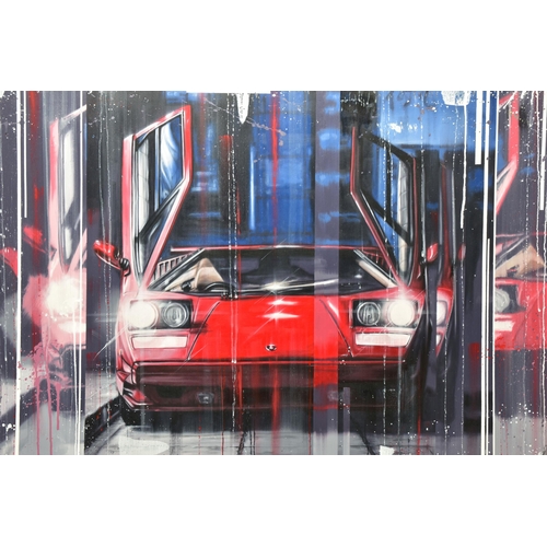 317 - KRIS HARDY (BRITISH 1978) 'COUNTACH', a modern depiction of the classic Lamborghini supercar, signed... 