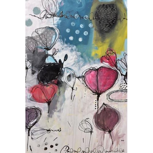 320 - ANNIE RODRIGUE (CANADIAN CONTEMPORARY) 'LOVE YOU IN THE DARK', abstract flowers and text, mixed medi... 