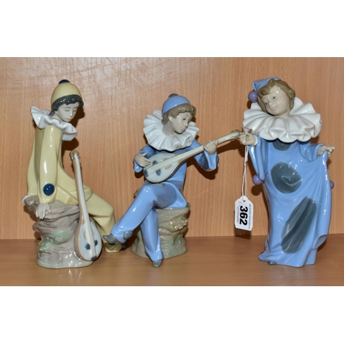 362 - SIX LLADRO NAO CLOWNS, comprising 'Young Clown With Mandolin' 1078, sculpted by Antonio Ramos (Mando... 