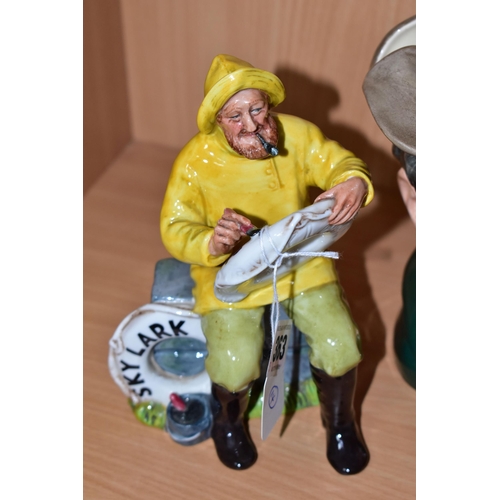 363 - TWO ROYAL DOULTON FIGURINES, comprising 'The Boatman' HN2417 (two tiny rough spots in glaze on rim o... 