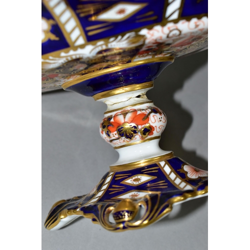 364 - A ROYAL CROWN DERBY IMARI PATTERN DISH TOGETHER WITH A MOORCROFT BOWL, comprising a two handled pede... 