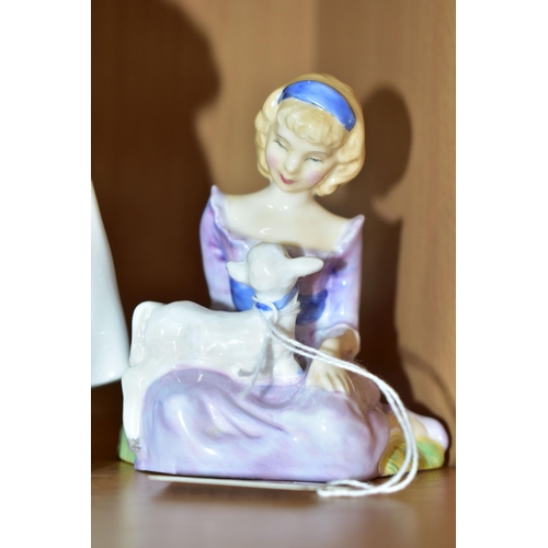 370 - TWO ROYAL DOULTON FIGURINES, comprising 'Mary had a Little Lamb' HN2048 height 8.5cm, and Bedtime HN... 