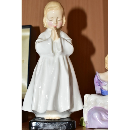 370 - TWO ROYAL DOULTON FIGURINES, comprising 'Mary had a Little Lamb' HN2048 height 8.5cm, and Bedtime HN... 