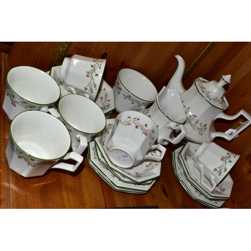 386 - A TWENTY ONE PIECE JOHNSON BROTHERS ETERNAL BEAU TEA SET, comprising a teapot, milk jug, sugar bowl,... 