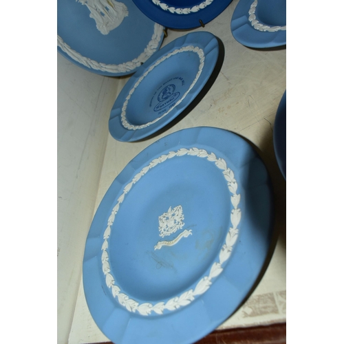 390 - SEVEN PIECES OF WEDGWOOD JASPERWARES, mainly pale blue pieces, comprising Lambing (remains of an adh... 