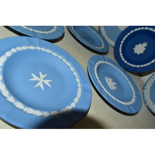 390 - SEVEN PIECES OF WEDGWOOD JASPERWARES, mainly pale blue pieces, comprising Lambing (remains of an adh... 