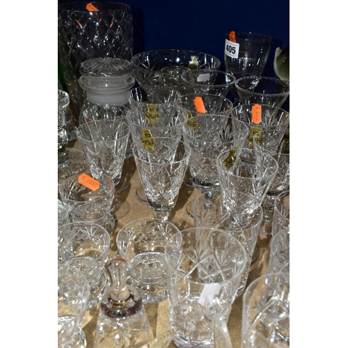 405 - A QUANTITY OF CUT CRYSTAL , comprising a Webb Corbett rose bowl, wine glasses, preserve pots and can... 