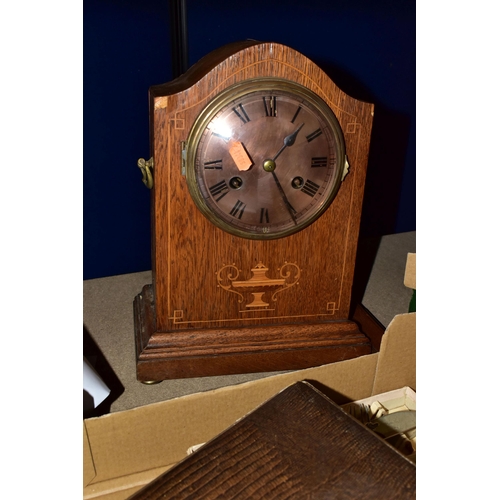 407 - THREE BOXES OF METALWARE AND FRAMED PRINTS, to include a pair of gold gilt candelabras, silver plate... 