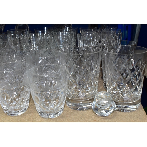 414 - A QUANTITY OF CUT GLASS, comprising a set of six long stemmed wine glasses, sherry glasses, tumblers... 