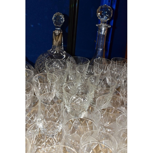 414 - A QUANTITY OF CUT GLASS, comprising a set of six long stemmed wine glasses, sherry glasses, tumblers... 